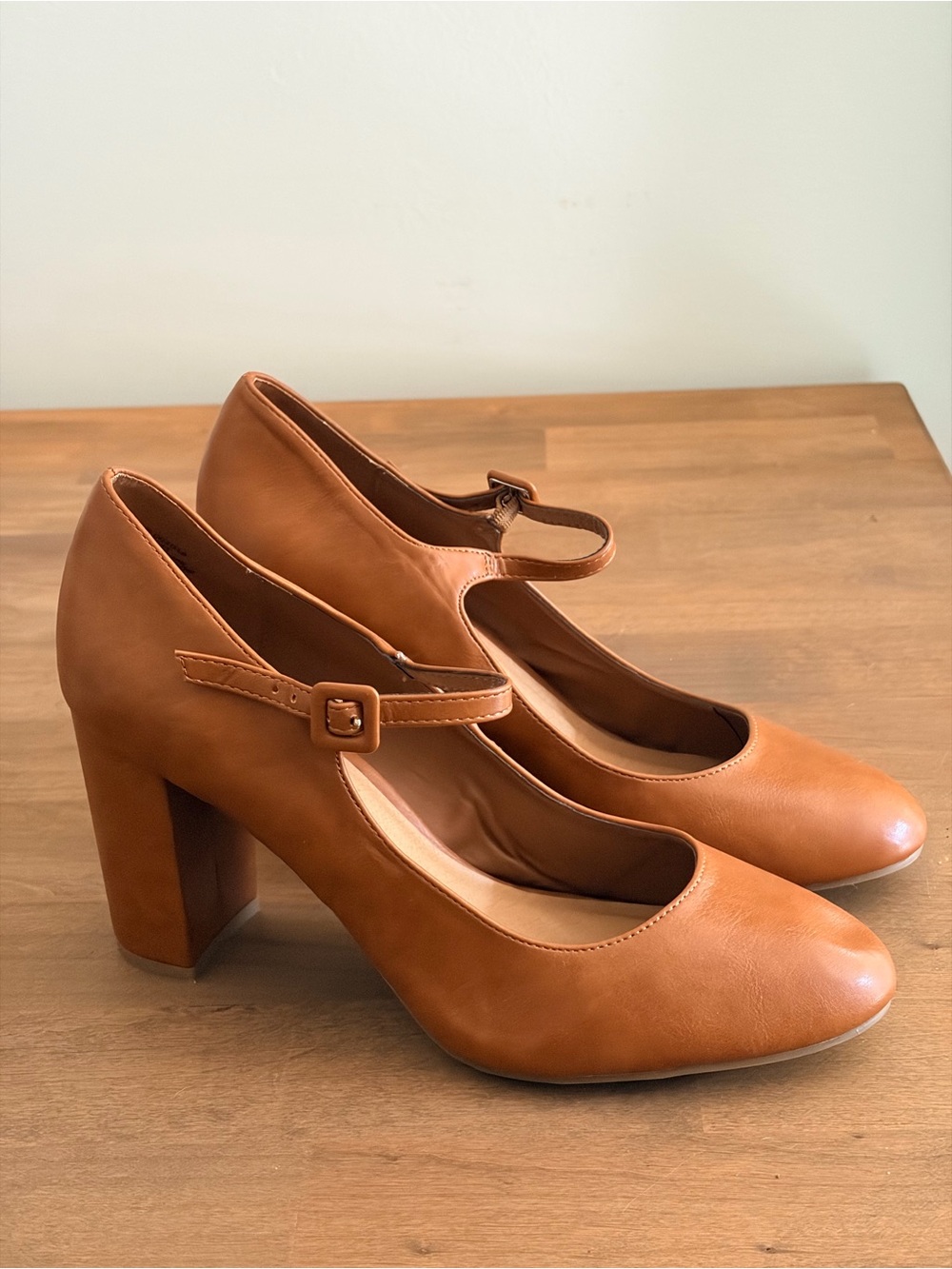 Journee Collection Cognac Mary Jane Block Heel Pumps Tan Shoes Size 11 Round Toe